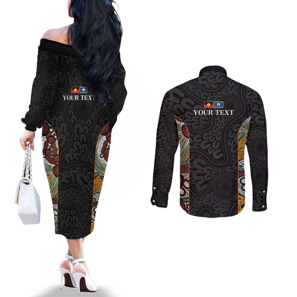 Personalised NAIDOC Deadly 50 Years Couples Matching Off The Shoulder Long Sleeve Dress and Long Sleeve Button Shirt Minimalist Aboriginal Art