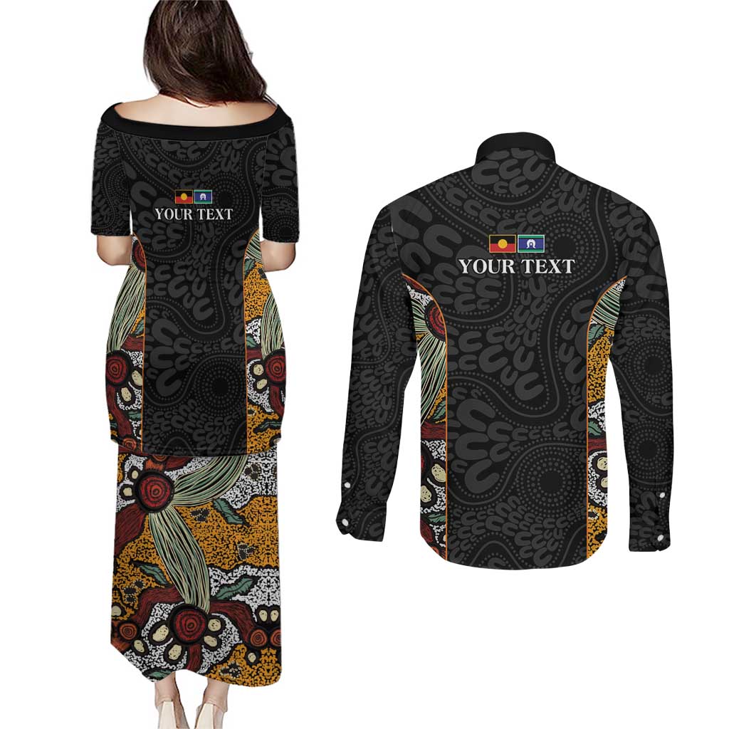 Personalised NAIDOC Deadly 50 Years Couples Matching Puletasi and Long Sleeve Button Shirt Minimalist Aboriginal Art
