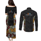 Personalised NAIDOC Deadly 50 Years Couples Matching Puletasi and Long Sleeve Button Shirt Minimalist Aboriginal Art