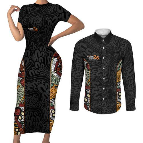 Personalised NAIDOC Deadly 50 Years Couples Matching Short Sleeve Bodycon Dress and Long Sleeve Button Shirt Minimalist Aboriginal Art
