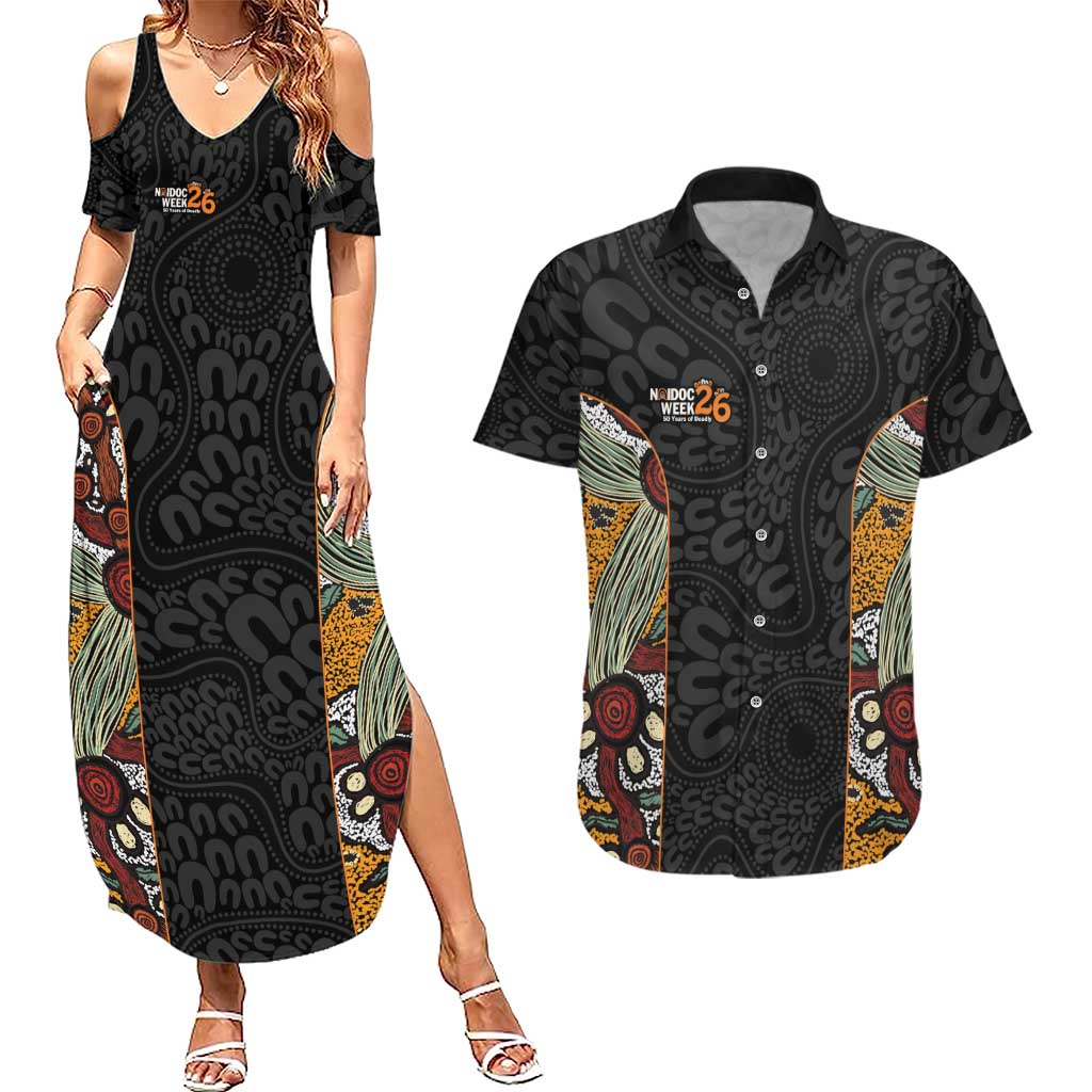 Personalised NAIDOC Deadly 50 Years Couples Matching Summer Maxi Dress and Hawaiian Shirt Minimalist Aboriginal Art