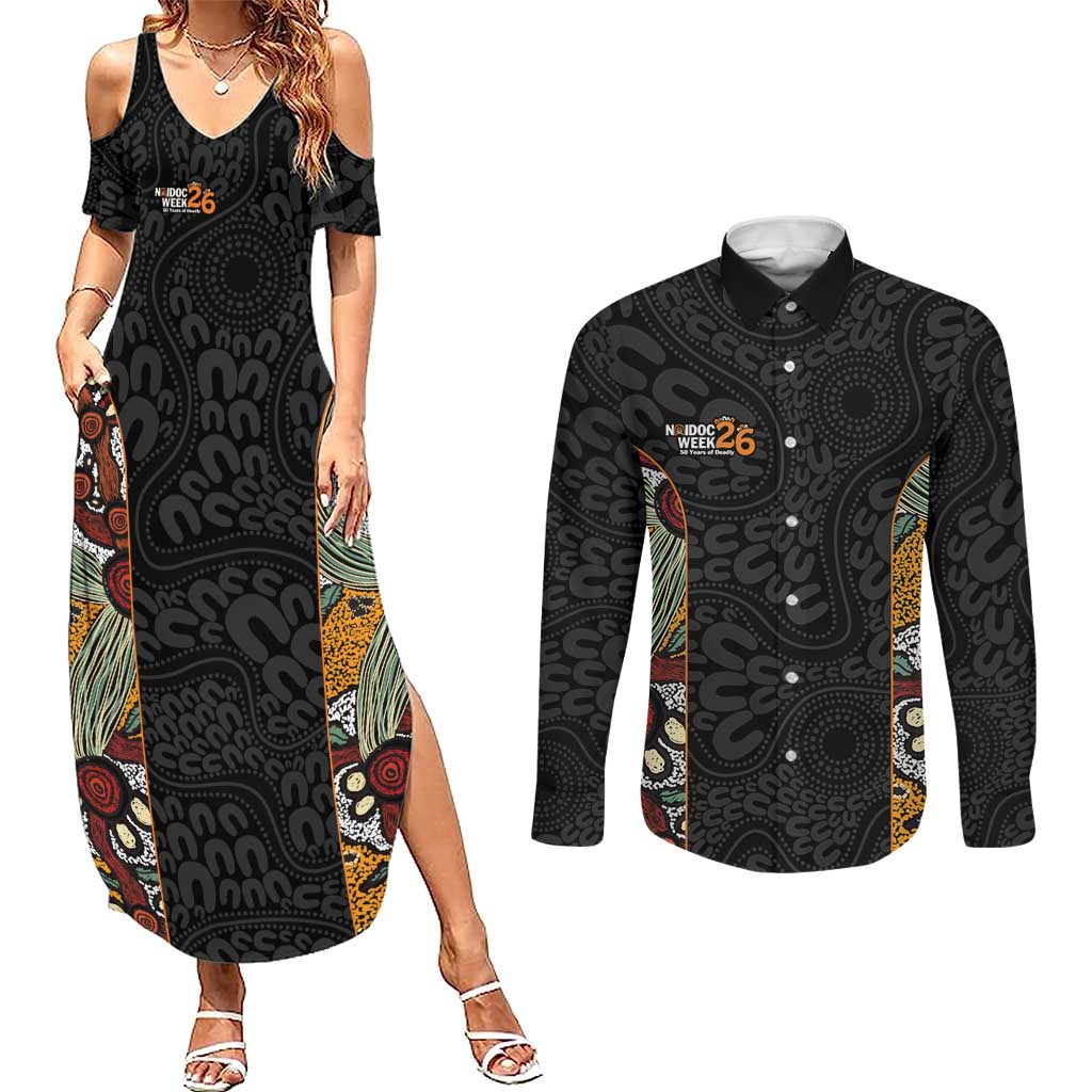 Personalised NAIDOC Deadly 50 Years Couples Matching Summer Maxi Dress and Long Sleeve Button Shirt Minimalist Aboriginal Art