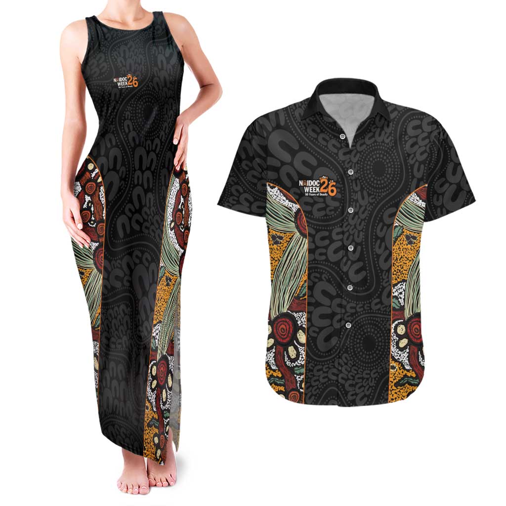 Personalised NAIDOC Deadly 50 Years Couples Matching Tank Maxi Dress and Hawaiian Shirt Minimalist Aboriginal Art