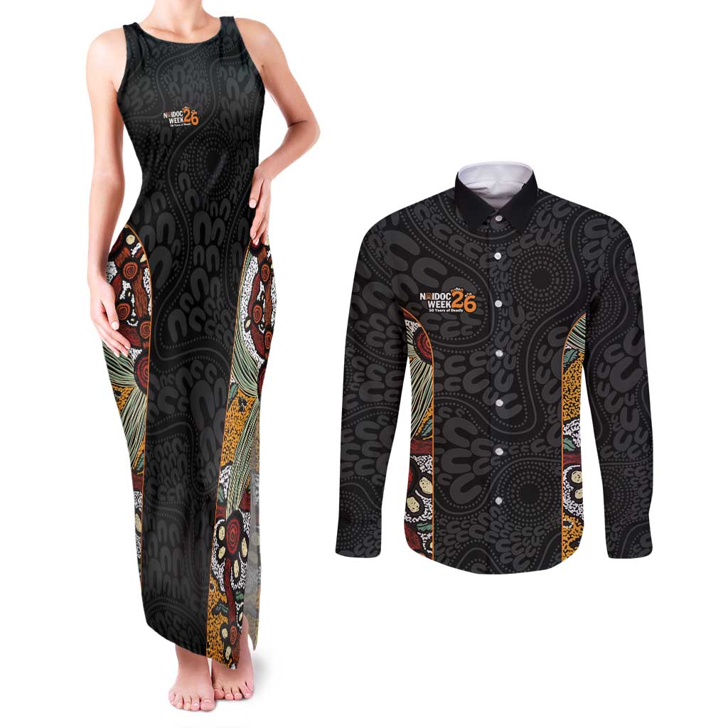 Personalised NAIDOC Deadly 50 Years Couples Matching Tank Maxi Dress and Long Sleeve Button Shirt Minimalist Aboriginal Art