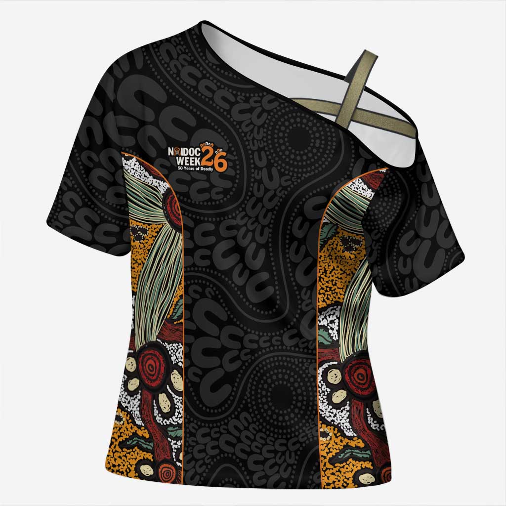 Personalised NAIDOC Deadly 50 Years Cross Shoulder Shirt Minimalist Aboriginal Art
