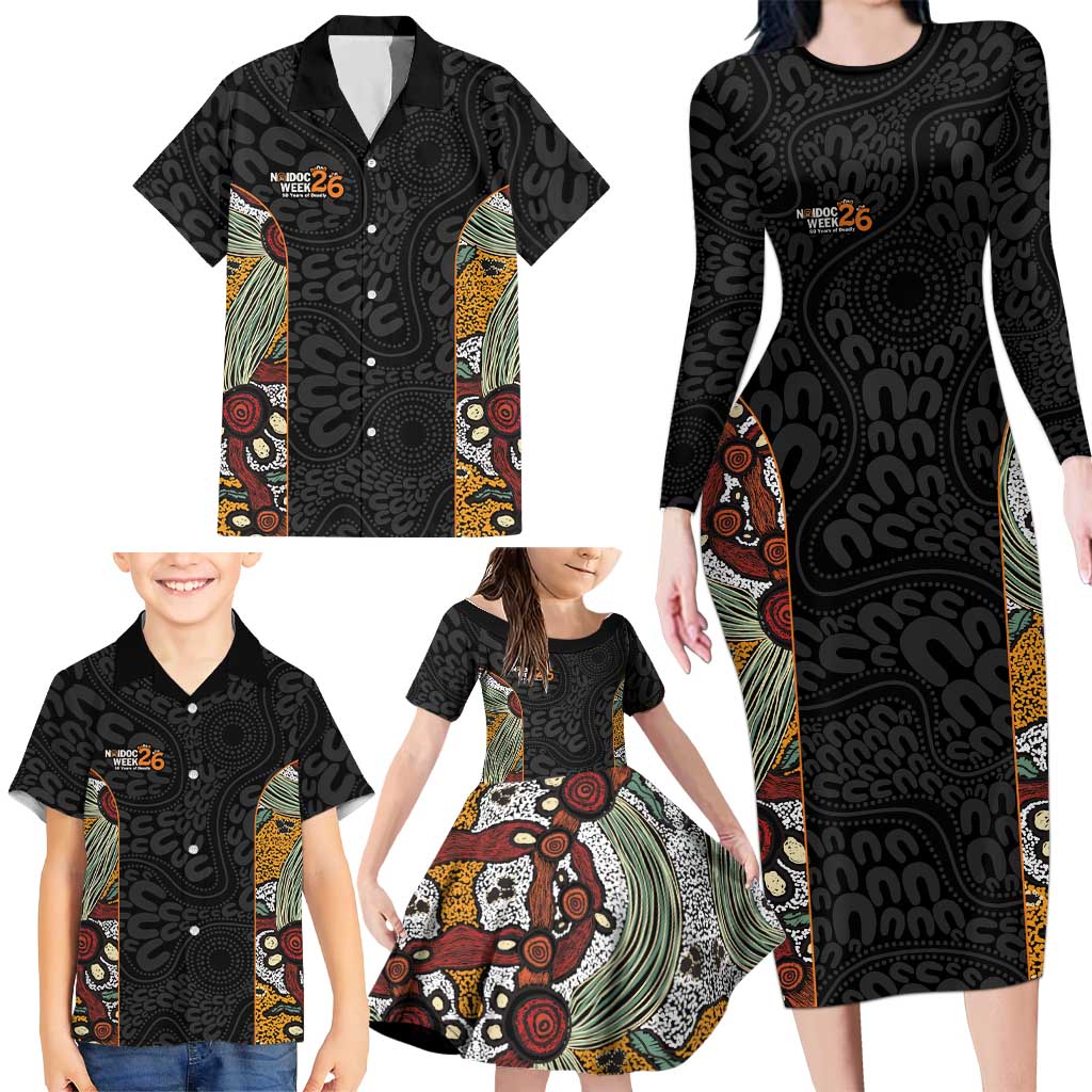Personalised NAIDOC Deadly 50 Years Family Matching Long Sleeve Bodycon Dress and Hawaiian Shirt Minimalist Aboriginal Art