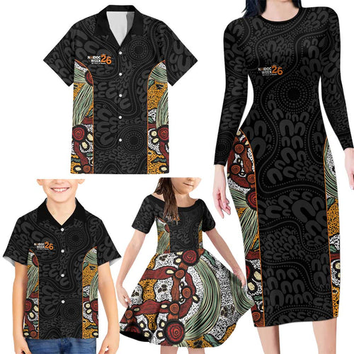 Personalised NAIDOC Deadly 50 Years Family Matching Long Sleeve Bodycon Dress and Hawaiian Shirt Minimalist Aboriginal Art