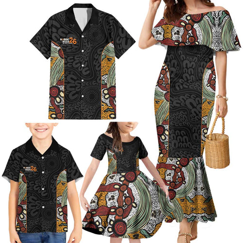 Personalised NAIDOC Deadly 50 Years Family Matching Mermaid Dress and Hawaiian Shirt Minimalist Aboriginal Art