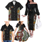 Personalised NAIDOC Deadly 50 Years Family Matching Off The Shoulder Long Sleeve Dress and Hawaiian Shirt Minimalist Aboriginal Art