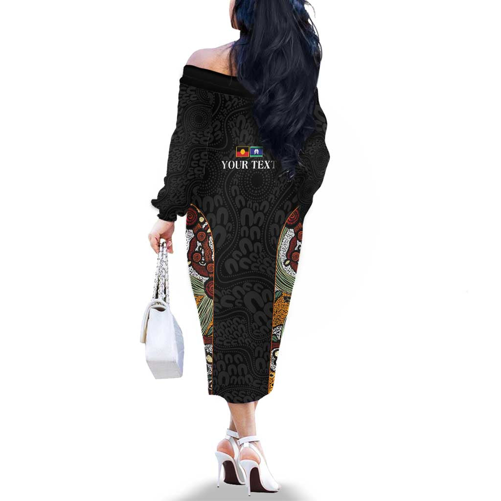 Personalised NAIDOC Deadly 50 Years Family Matching Off The Shoulder Long Sleeve Dress and Hawaiian Shirt Minimalist Aboriginal Art