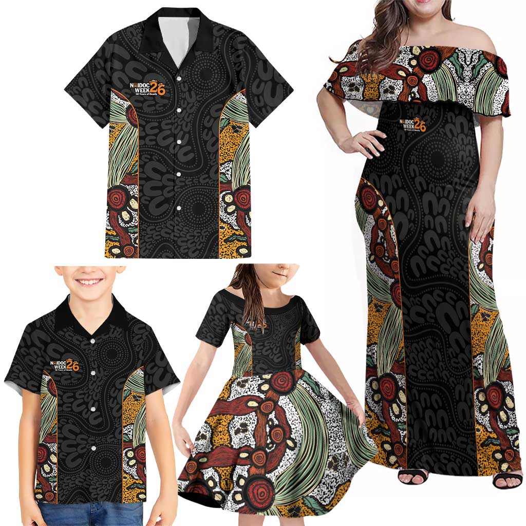 Personalised NAIDOC Deadly 50 Years Family Matching Off Shoulder Maxi Dress and Hawaiian Shirt Minimalist Aboriginal Art