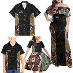 Personalised NAIDOC Deadly 50 Years Family Matching Off Shoulder Maxi Dress and Hawaiian Shirt Minimalist Aboriginal Art