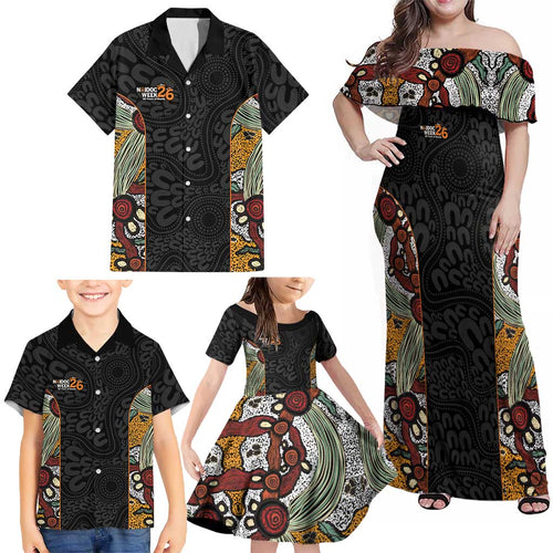 Personalised NAIDOC Deadly 50 Years Family Matching Off Shoulder Maxi Dress and Hawaiian Shirt Minimalist Aboriginal Art