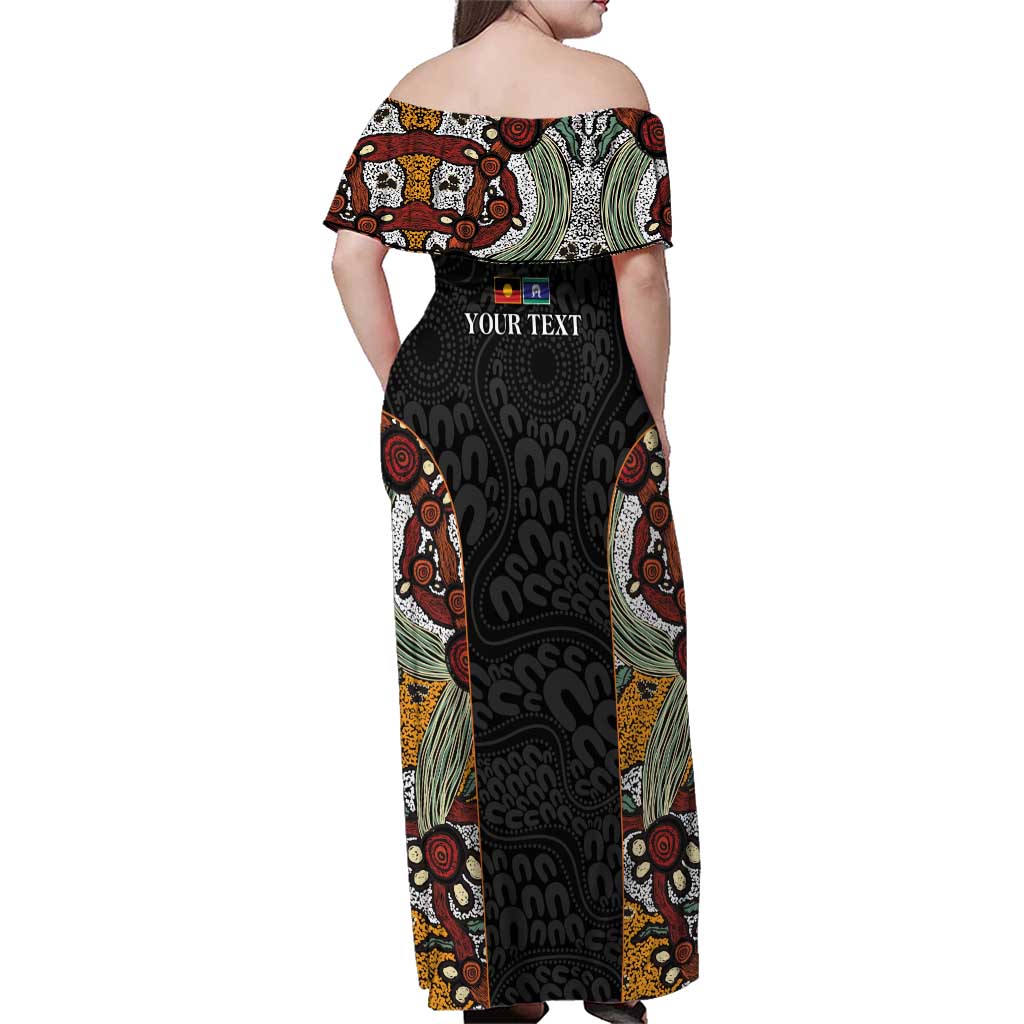 Personalised NAIDOC Deadly 50 Years Family Matching Off Shoulder Maxi Dress and Hawaiian Shirt Minimalist Aboriginal Art