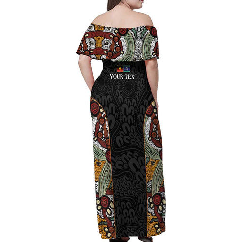 Personalised NAIDOC Deadly 50 Years Family Matching Off Shoulder Maxi Dress and Hawaiian Shirt Minimalist Aboriginal Art