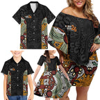 Personalised NAIDOC Deadly 50 Years Family Matching Off Shoulder Short Dress and Hawaiian Shirt Minimalist Aboriginal Art
