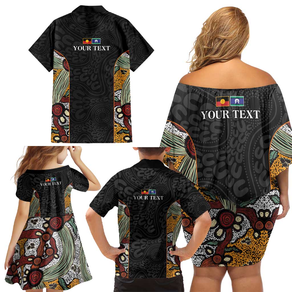 Personalised NAIDOC Deadly 50 Years Family Matching Off Shoulder Short Dress and Hawaiian Shirt Minimalist Aboriginal Art