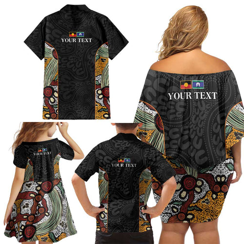 Personalised NAIDOC Deadly 50 Years Family Matching Off Shoulder Short Dress and Hawaiian Shirt Minimalist Aboriginal Art