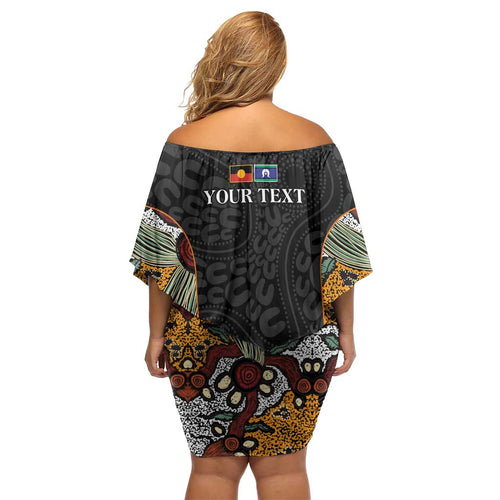 Personalised NAIDOC Deadly 50 Years Family Matching Off Shoulder Short Dress and Hawaiian Shirt Minimalist Aboriginal Art