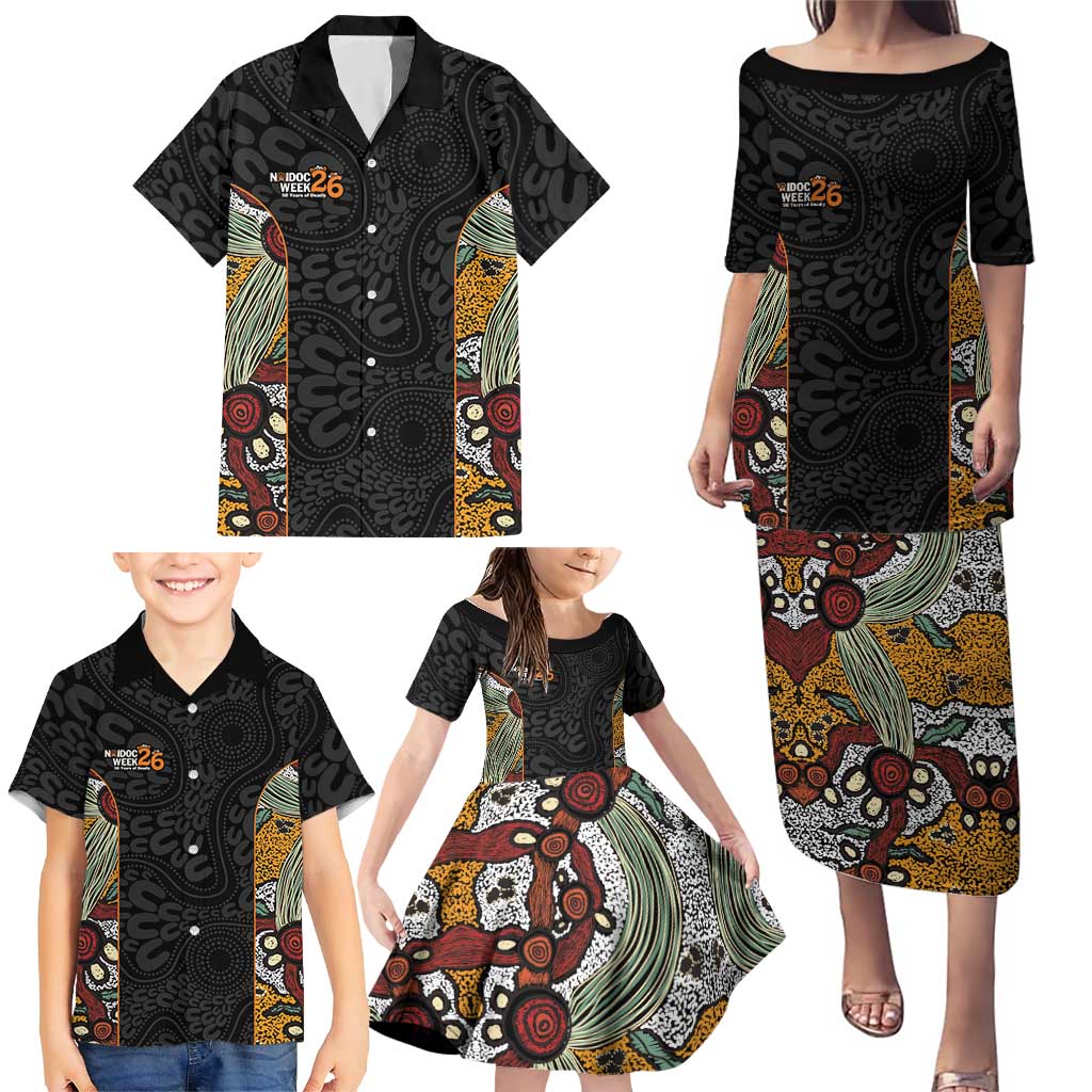 Personalised NAIDOC Deadly 50 Years Family Matching Puletasi and Hawaiian Shirt Minimalist Aboriginal Art