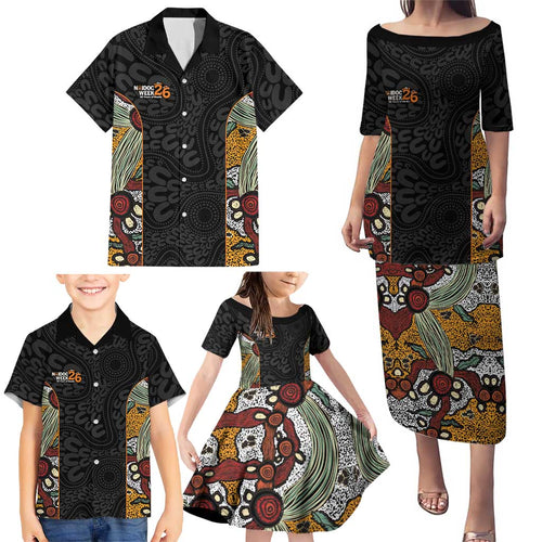 Personalised NAIDOC Deadly 50 Years Family Matching Puletasi and Hawaiian Shirt Minimalist Aboriginal Art