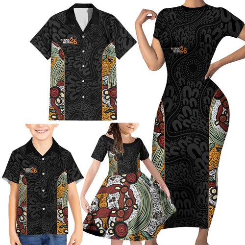Personalised NAIDOC Deadly 50 Years Family Matching Short Sleeve Bodycon Dress and Hawaiian Shirt Minimalist Aboriginal Art