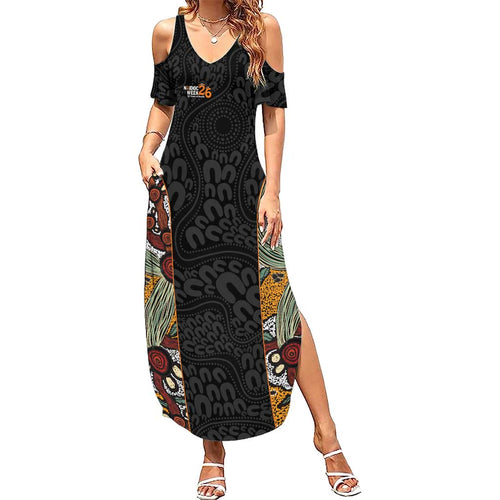 Personalised NAIDOC Deadly 50 Years Family Matching Summer Maxi Dress and Hawaiian Shirt Minimalist Aboriginal Art