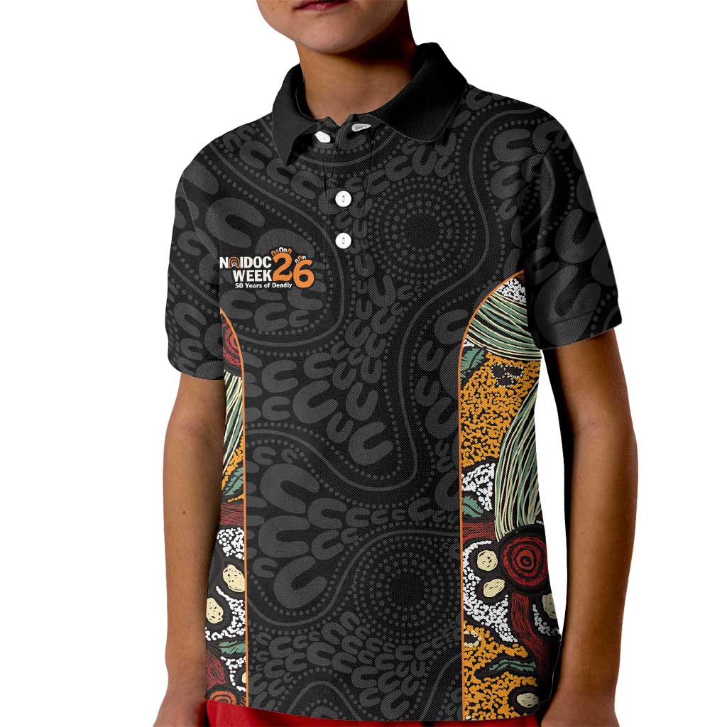 Personalised NAIDOC Deadly 50 Years Kid Polo Shirt Minimalist Aboriginal Art