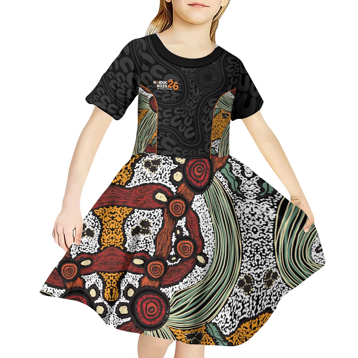 Personalised NAIDOC Deadly 50 Years Kid Short Sleeve Dress Minimalist Aboriginal Art
