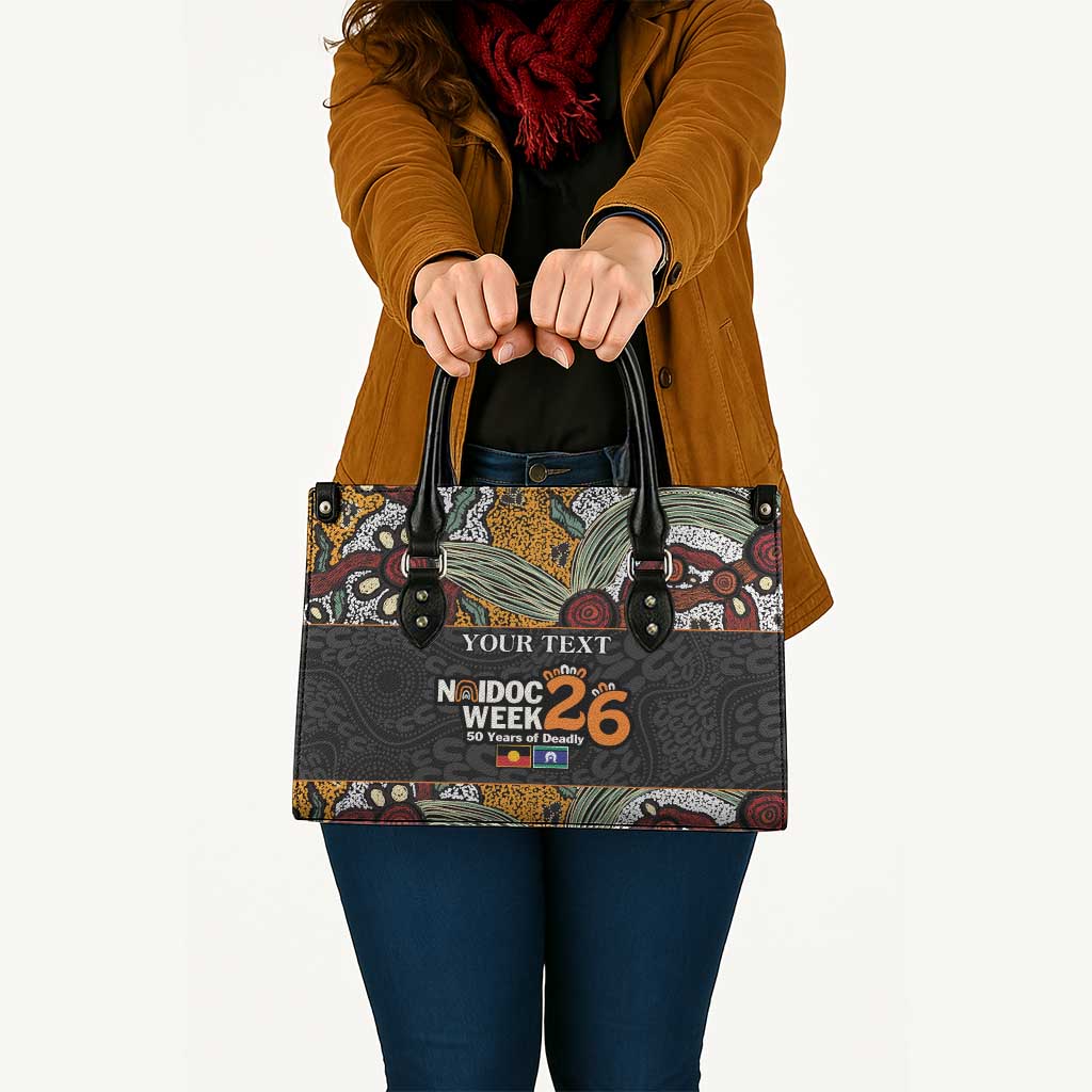 Personalised NAIDOC Deadly 50 Years Leather Bag Minimalist Aboriginal Art