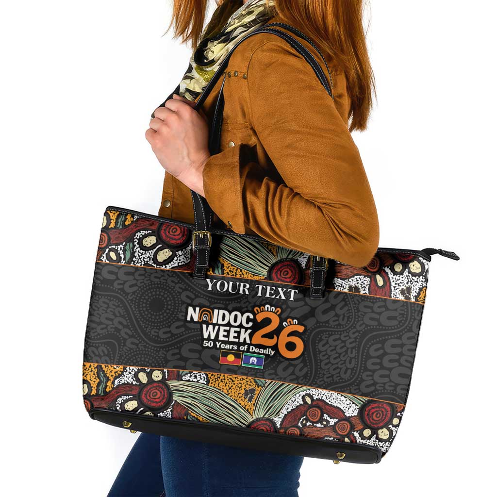 Personalised NAIDOC Deadly 50 Years Leather Tote Bag Minimalist Aboriginal Art