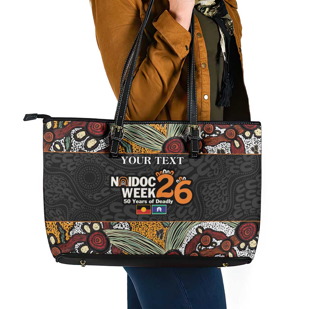 Personalised NAIDOC Deadly 50 Years Leather Tote Bag Minimalist Aboriginal Art