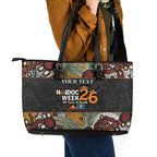 Personalised NAIDOC Deadly 50 Years Leather Tote Bag Minimalist Aboriginal Art