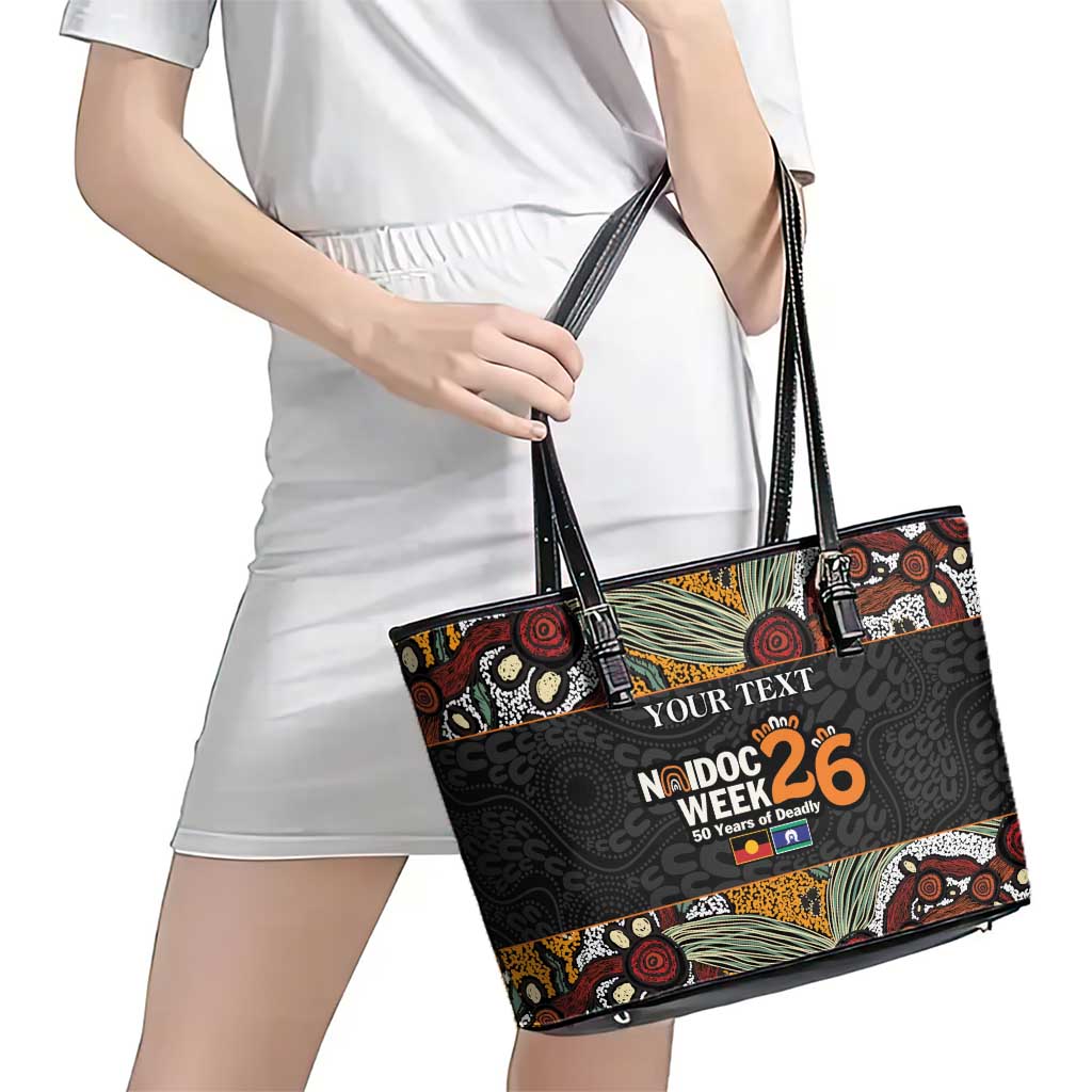 Personalised NAIDOC Deadly 50 Years Leather Tote Bag Minimalist Aboriginal Art