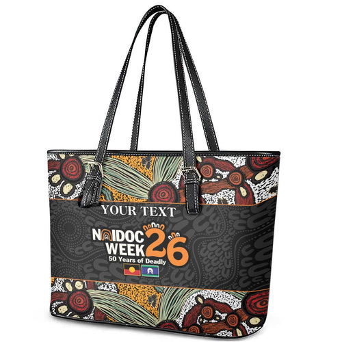 Personalised NAIDOC Deadly 50 Years Leather Tote Bag Minimalist Aboriginal Art