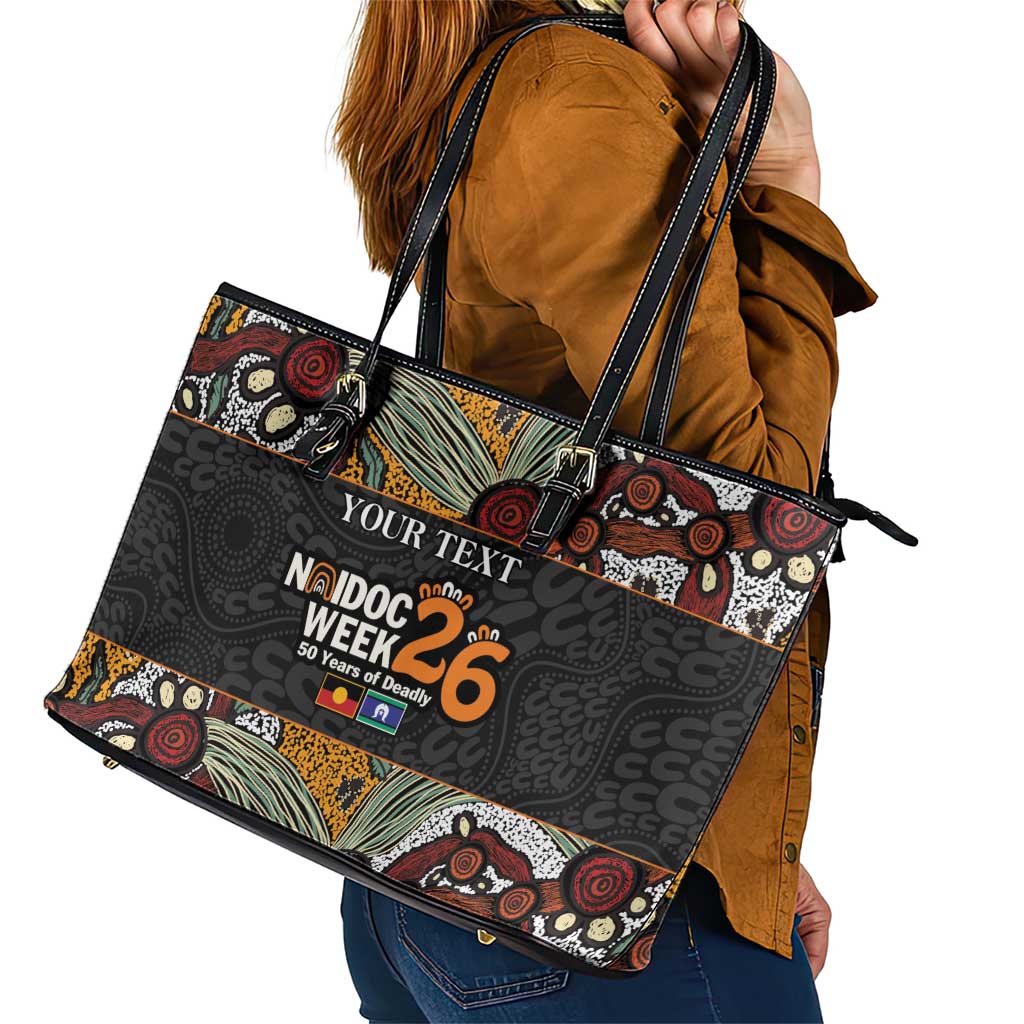 Personalised NAIDOC Deadly 50 Years Leather Tote Bag Minimalist Aboriginal Art