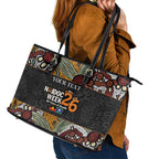 Personalised NAIDOC Deadly 50 Years Leather Tote Bag Minimalist Aboriginal Art