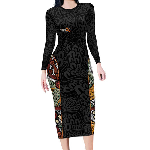 Personalised NAIDOC Deadly 50 Years Long Sleeve Bodycon Dress Minimalist Aboriginal Art