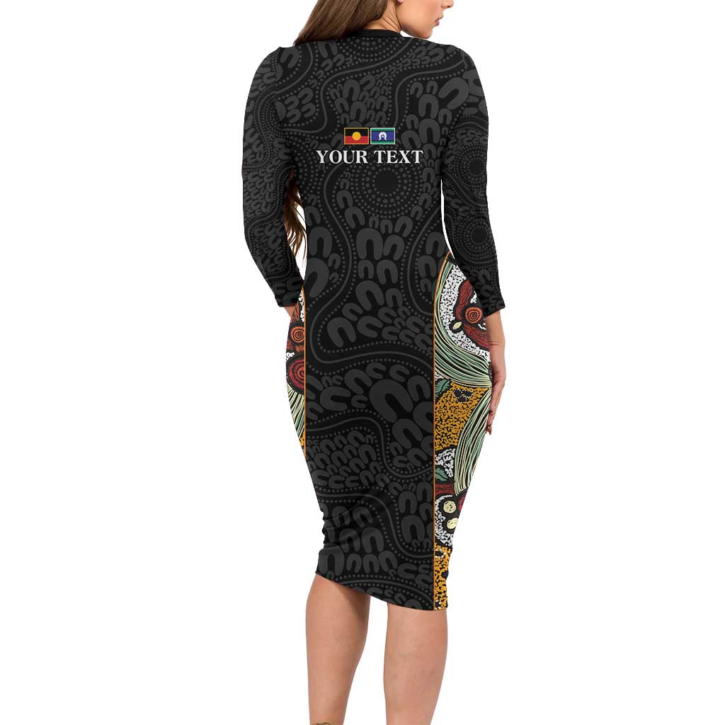 Personalised NAIDOC Deadly 50 Years Long Sleeve Bodycon Dress Minimalist Aboriginal Art