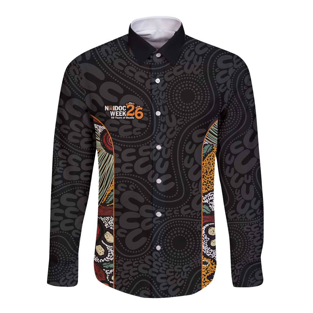 Personalised NAIDOC Deadly 50 Years Long Sleeve Button Shirt Minimalist Aboriginal Art