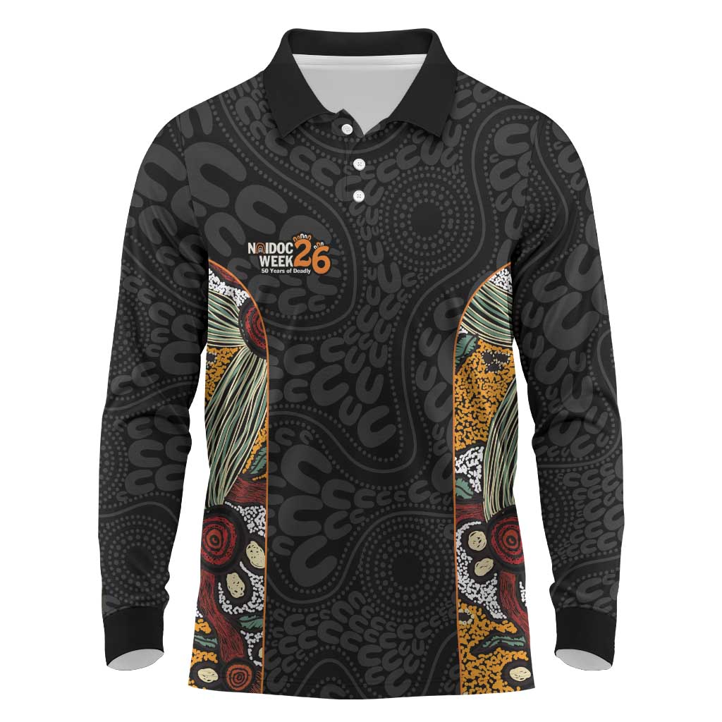 Personalised NAIDOC Deadly 50 Years Long Sleeve Polo Shirt Minimalist Aboriginal Art