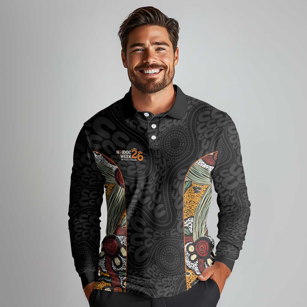 Personalised NAIDOC Deadly 50 Years Long Sleeve Polo Shirt Minimalist Aboriginal Art