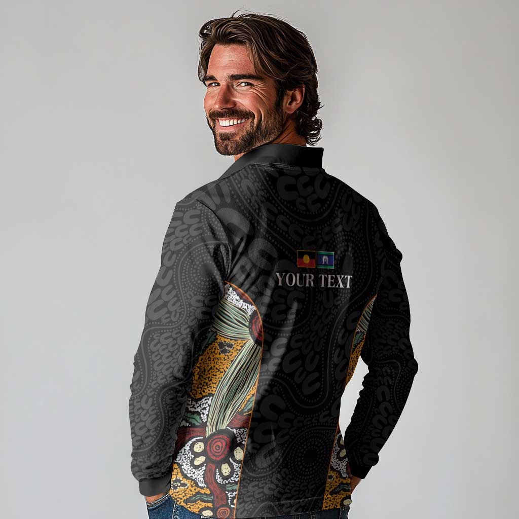 Personalised NAIDOC Deadly 50 Years Long Sleeve Polo Shirt Minimalist Aboriginal Art