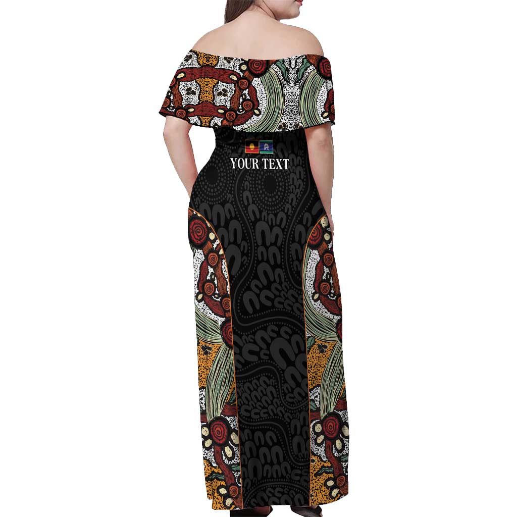 Personalised NAIDOC Deadly 50 Years Off Shoulder Maxi Dress Minimalist Aboriginal Art