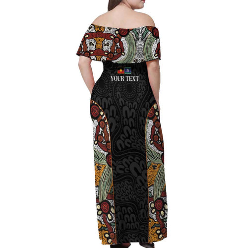 Personalised NAIDOC Deadly 50 Years Off Shoulder Maxi Dress Minimalist Aboriginal Art