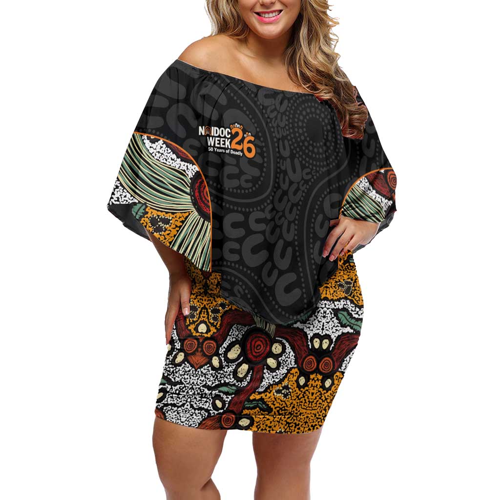 Personalised NAIDOC Deadly 50 Years Off Shoulder Short Dress Minimalist Aboriginal Art