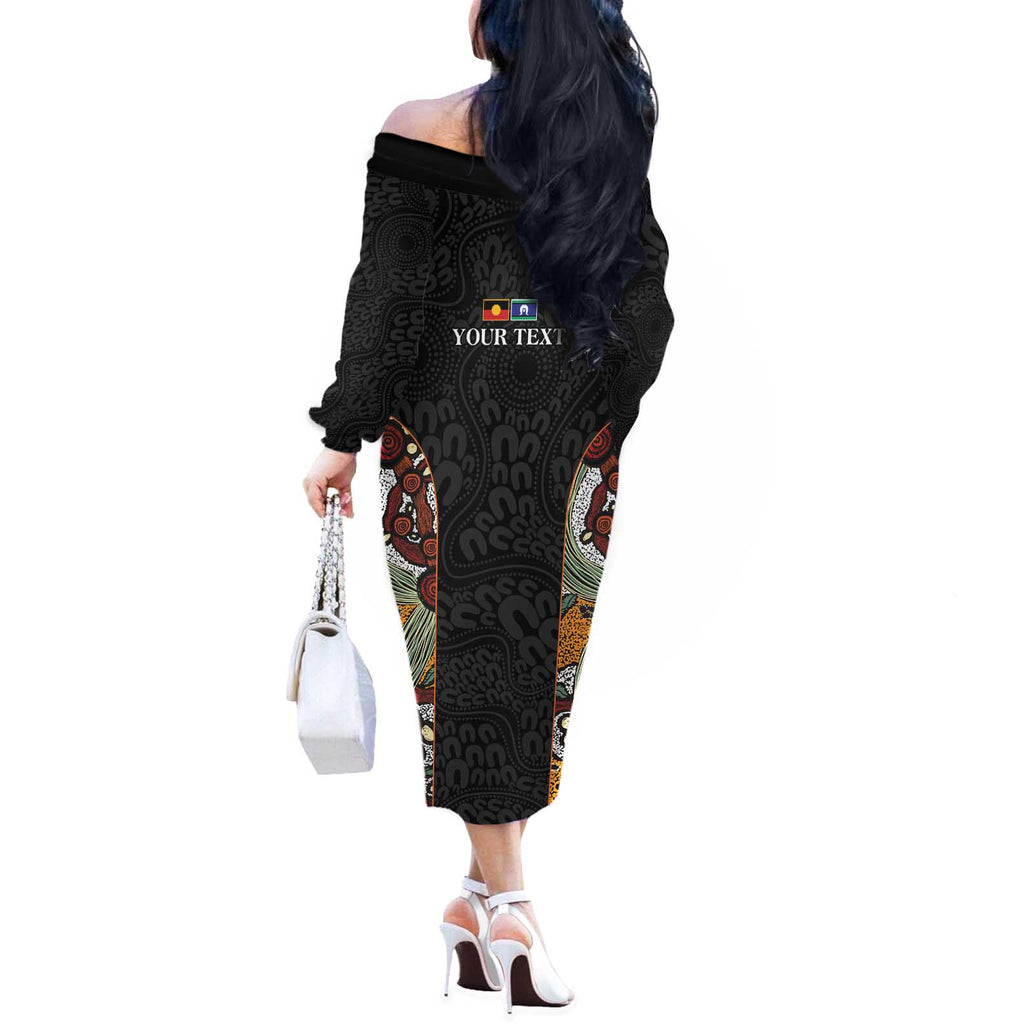 Personalised NAIDOC Deadly 50 Years Off The Shoulder Long Sleeve Dress Minimalist Aboriginal Art