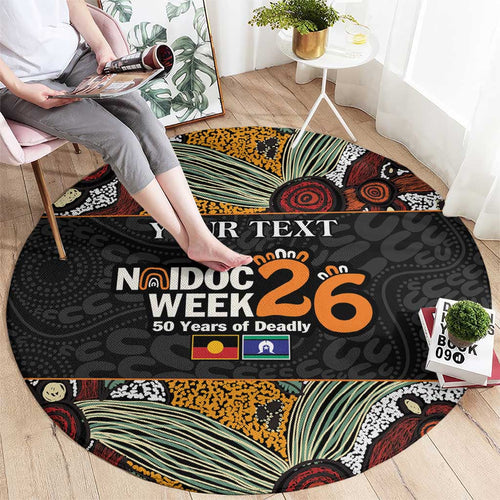 Personalised NAIDOC Deadly 50 Years Round Carpet Minimalist Aboriginal Art
