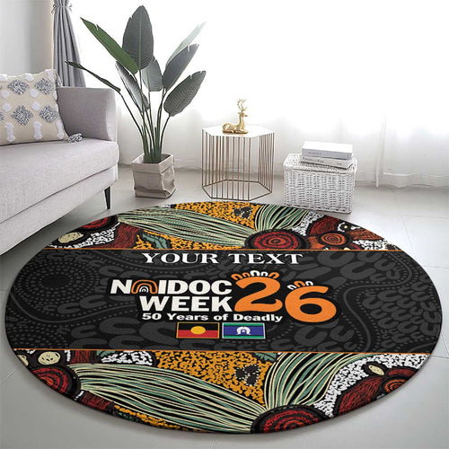Personalised NAIDOC Deadly 50 Years Round Carpet Minimalist Aboriginal Art
