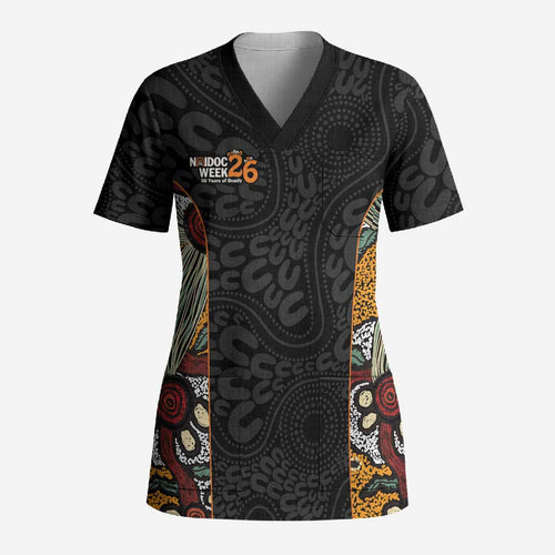Personalised NAIDOC Deadly 50 Years Scrub Top Minimalist Aboriginal Art